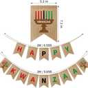 2 x Happy Kwanzaa Banner Decorations for Home  Burlap Hanging Flags with Kinara Candle, Happy Kwana Signs for Office Classroom Indoor Party, Traditional African American Festival Party Supplies