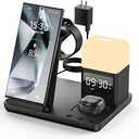 Wireless Charger for Samsung/Android Charging Station, 6 in 1 Fast Watch Charger with Alarm Clock-Night Light, Compatible for Galaxy S25 Ultra/S24, Only for Samsung Watch8/7, Galaxy Buds3 Pro