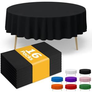 Black Plastic Table Cloth - 16 Pack 84" Round Disposable Tablecloths for Round Tables, Waterproof Table Cover for Holiday Parties & Gatherings