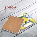 Coasters for Drinks Set of 6, Yellow Lemon Fruit Blue Ceramic Tiles Pattern Absorbent Square Ceramic Stone Mat, with Cork Base and Metal Holder, Gift for Housewarming Room Bar Decor