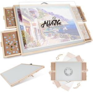 ALL4JIG 1500 Pieces 2-in-1 Tilting & Rotating Puzzle Board for Adults Gifts, 24.53" x 33.19"Wooden Jigsaw Puzzle Table with 4 Drawers, Portable Board with Lazy Susan and Cover,, Medium-1500pcs