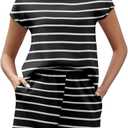 PrinStory 2 Piece Lounge Sets for Women Summer Outfits Short Sleeve Womens Short Sets Casual Matching Set (Black, L)