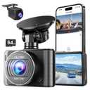 Dash Camera, 4K/1080p Dash Camera Front and Rear, Built-in 5GWiFi, Dash Cam with 64GB SD Card, Full HD 2.0” IPS Screen, for App Control, G-Sensor, Loop Recording, and Parking Mode