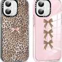 2 Pack Cute Cheetah Print Phone Case for iPhone 17 Pink Bow Case 6.3", Clear Coquette Fashion Luxury Leopard Pattern Design Girls Women Funda Shockproof Soft TPU Protection Cover