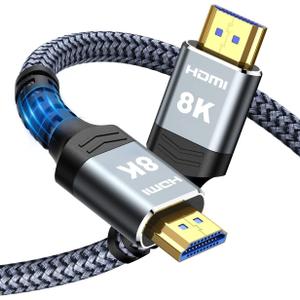 Highwings Long 8K Fiber Optic HDMI Cable 50 FT, 2.1 Unidirectional 48Gbps Ultra High-Speed Slim HDMI Braided Cord 8K60Hz 4K120Hz HDR/eARC HDCP 2.2/3D Compatible for PS5 and DVD Player (50feet, Grey)