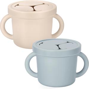 Snack Containers, Silicone Food Grade Silicone Cups, Toddler Snack Container Cups with Handles and Lid for Toddlers (Color 2)