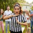 Referee Shirt Womens Men Referee Costume 4pc with Umpire Jersey Uniform Referee Flags Whistle for Football Halloween