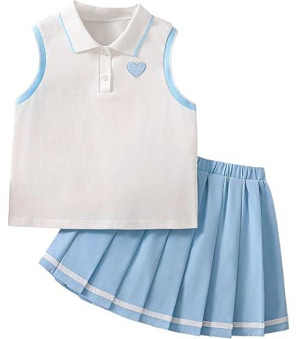 Ecolala Girls 2 Piece Outfits Sleeveless Top and Skirt Set Blue 13-14 Years