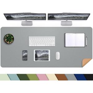 Leather Desk Protector, 47in*23.7in Large Mat with Natural Cork & PU Leather, Mouse Pad, Non-Slip Office Mat, Waterproof Writing Pad for Office and Home (Light Grey), 47in*23in