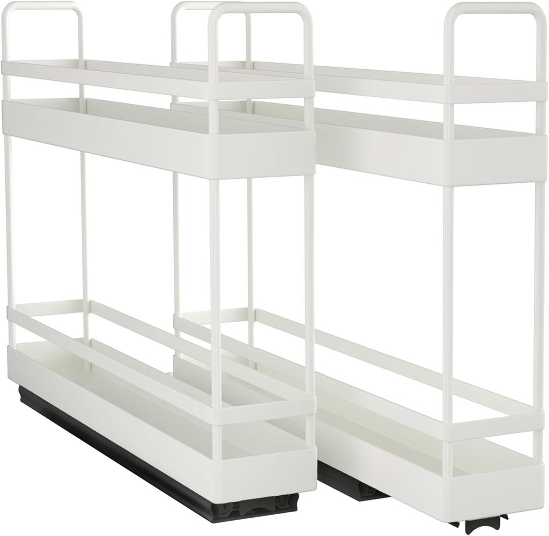 Finnhomy Pull Out Spice Racks for Inside Cabinets, Whole Metal Manufacturing, Vertical Spice Rack Pull Out, Spice Organizer, 2.16" W  10.39" D  9.76" H, 2 Drawers & 2 Tiers, 2 Pack, Light Gray