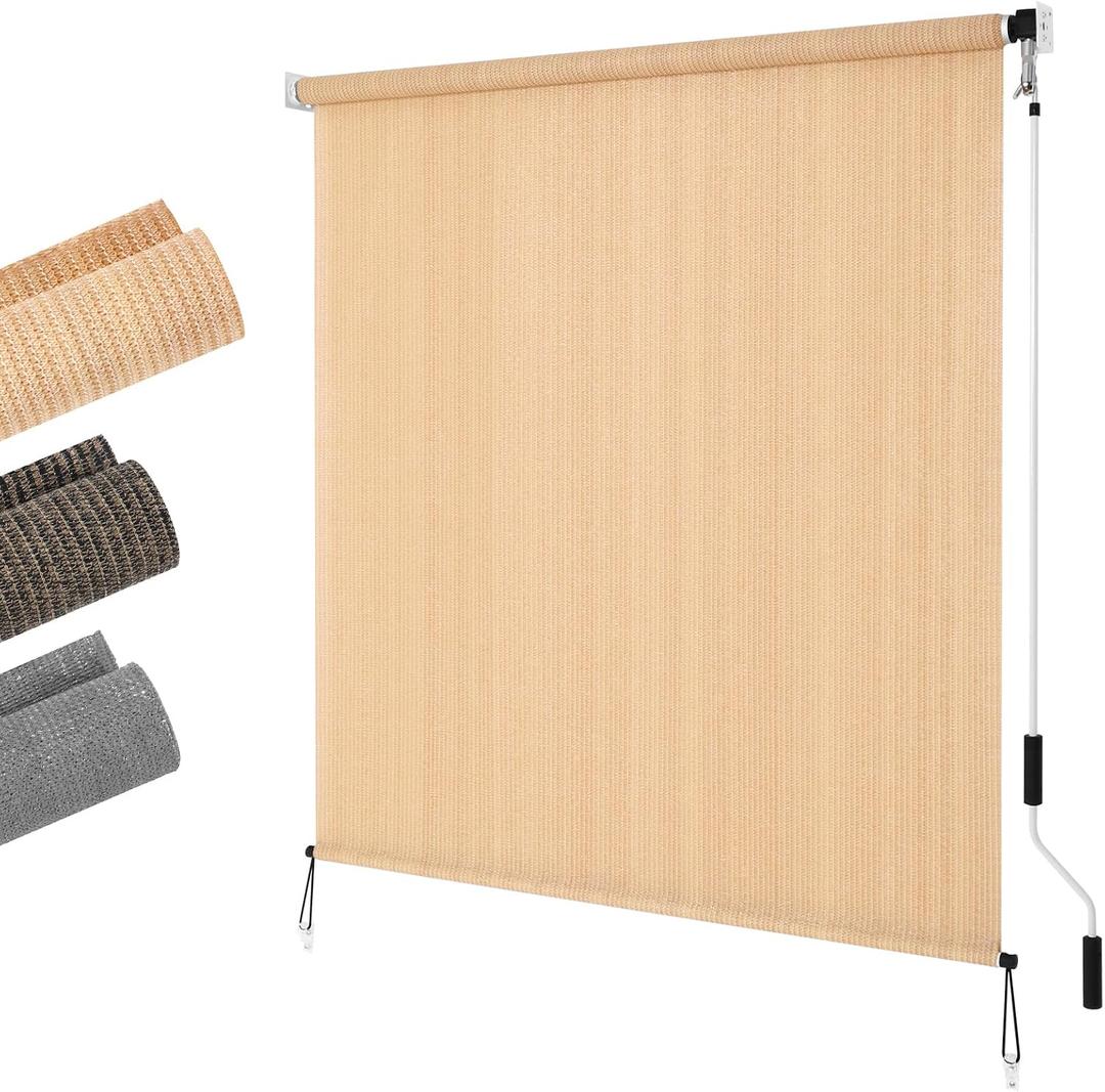 LUCKUP Outdoor Sunshade Roller Shades 4'Wx6'H (48" Wx72 H), Roll up Exterior Patio Shade Blinds Privacy Screen w/ 90% UV Protection Shade Cloth for Pergola Porch Gazebo Balcony, Walnut