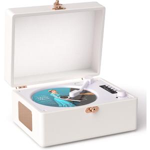 Retro CD Player with Bluetooth for Home Portable CD Player with Built-in Rechargeable Battery,Compact Desktop Design,USB,AUX,Headphone Jack,Vintage Music Player,No Remote Control(White)