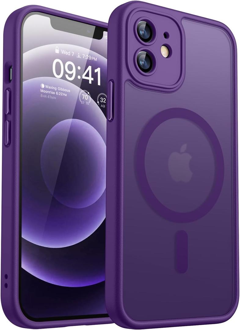 CANSHN Magnetic Compatible with iPhone 12 Case, Upgraded [Full Camera Protection] [Compatible with Magsafe] [Translucent Matte] Shockproof Protective Phone Case Cover 6.1 Inch - Deep Purple