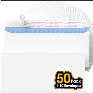 Pack Of 3 CREGEAR #10 Self Seal Security Envelopes, 50 Count, 4-1/8" x 9-1/2", 24 lb Paper, NO Window, White, Strip and Seal for Privacy & Business