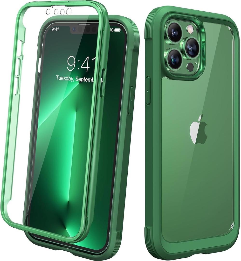 Diaclara for iPhone 13 Pro Max Case, Full Body Rugged with Built-in Touch Sensitive Anti-Scratch Screen Protector, Soft TPU Bumper Case for iPhone 13 Pro Max Case 6.7", Green