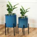 ARNIS Modern Plant Pots, Set of 2 Large Planters with Stand, Decorative Planters, Metal Pots with Drainage Holes for Living Room, Office, Garden or Balcony, 10.5 &12.55 Inch, Blue