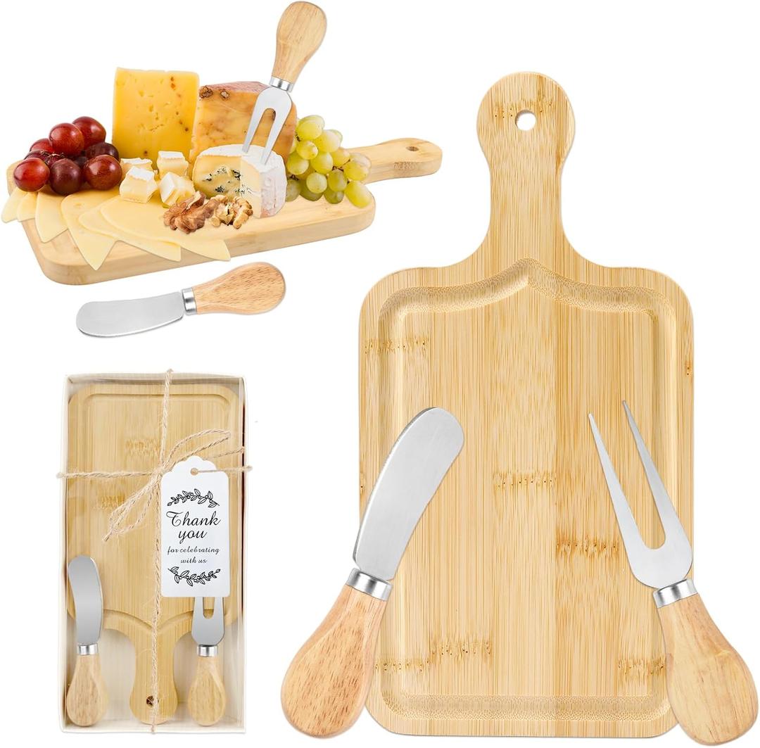 1 Set Baby Shower Prize for Game Winners Adults, Bridal Shower Prize for Guests, Small Cheese Board Gift Set with Wood Mini Charcuterie Board, Knives, Forks, Thank You Card & Gift Box