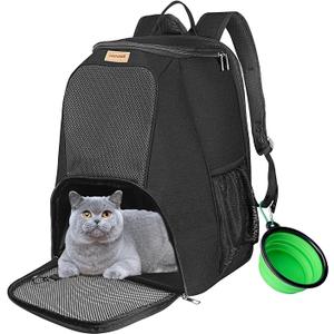 Pet Carrier Backpack for Large/Small Cats and Dogs, Puppies, Safety Features and Cushion Back Support for Travel, Hiking, Outdoor Use (Black)