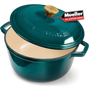 Mueller DuraCast 7.5 Quart Enameled Cast Iron Dutch Oven Pot with Lid, Heavy-Duty, Oven Safe up to 500° F & Across All Cooktops, Wedding Registry Ideas & Gifts, Emerald