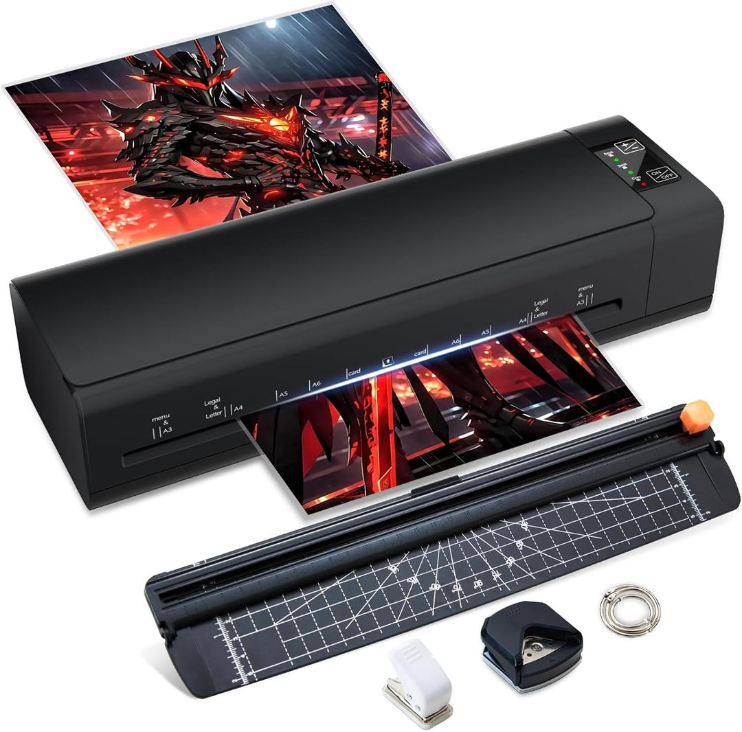A3 Laminator Machine, 13 Inch 9-in-1 Laminating Machine with Laminating Sheets, Thermal Laminator Hot & Cold with Fast Warm Technology for Home, Office or School Supplies(Black)