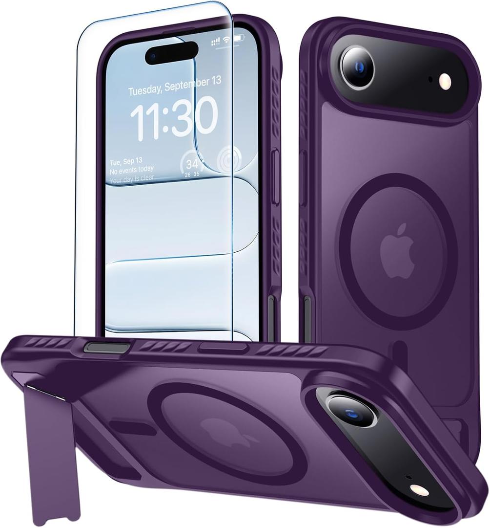 6 x MOZOTER for iPhone Air Case with Kickstand,[Compatible with MagSafe] [12FT Military Grade Protection] Slim Translucent Matte Shockproof Phone Case,6.5",Purple
