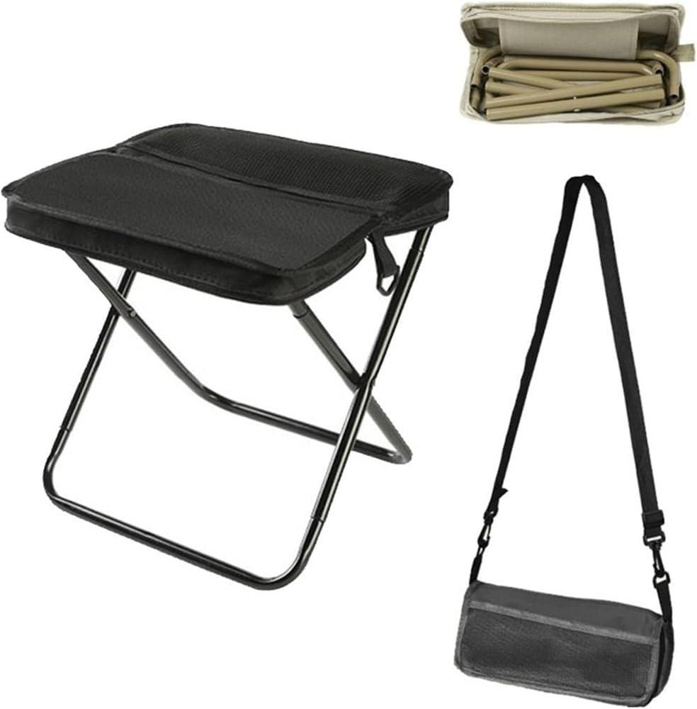 Foldable Backpack Stool, Mini Outdoor Camping Stool, Portable Collapsible Chair with Carry Bag for Fishing Travelling Picnics (Small, Black)