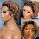 Ombre Ginger Pixie Cut Wigs Human Hair Short Curly Lace Front Wig Ombre Ginger 13X1 Pixie Wig For Black Women 150% Density (6 Inch)