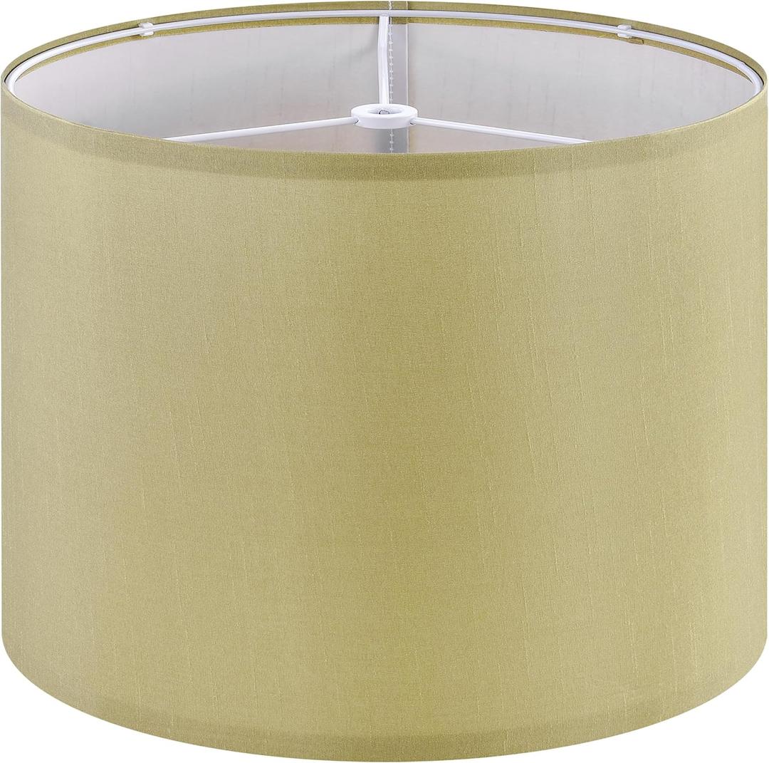 GOSO 13IN Yellow Drum Lamp Shade for Table Lamps Medium,13 * 13 * 10 inch (Spider) Modern Floor Lampshades Replacement,Natural Gold Faux Silk,Night Stand Lights for Bedroom Required Assembly