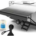 Kohree 17' Rv Awning Fabric Replacement, 19oz Weatherproof Heavy Duty Anti-Fading Awning Replacement with Pull Strap, RV Canopy for Camper, Trailer, Motorhome, Black Fade, (Fabric 16'2")