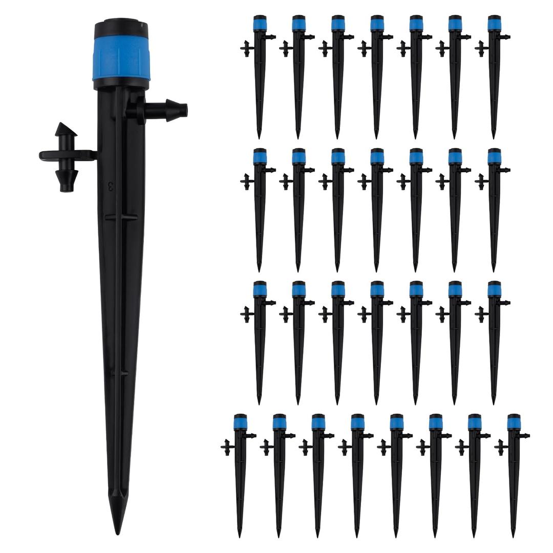 30pcs Drip Irrigation Emitters, 360 Adjustable Irrigation Drippers Sprinklers for 1/4" Tubing 0-3ft Spray Distance Garden Drippers Sprayer Heads for House Garden Watering Drip System Fittings