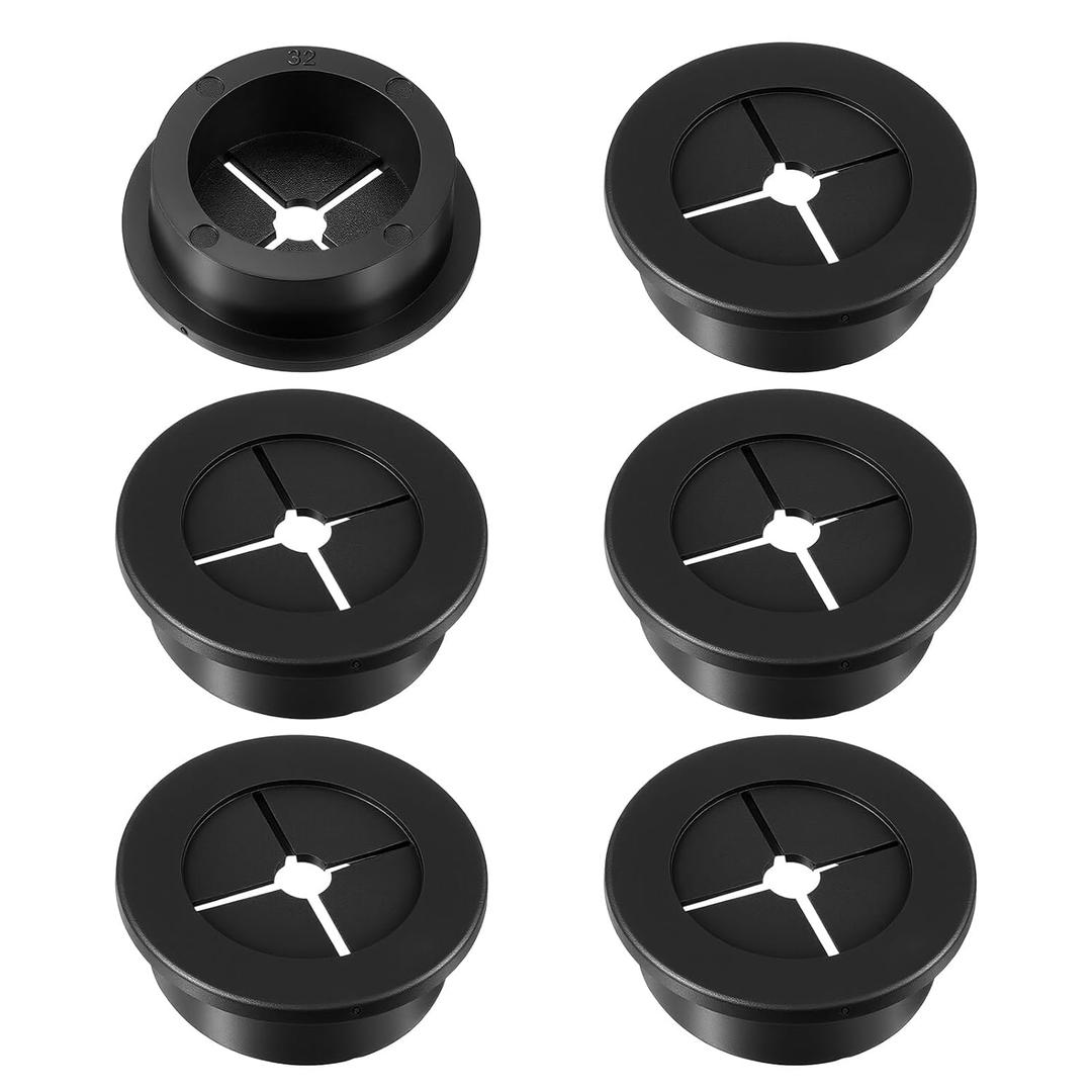 6 Pcs Desk Hole Grommet, 1.5 Inch Black Hole Covers for Cords, Flexible Rubber Cable Cord Grommet Wire Holes Cover Pass Through for Desk Table Cords Cable Wire Organizer