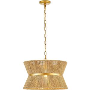 18 Hand Woven Rattan Boho Chandelier Brass Ajustable Pendant Light for Kitchen Island Living Room Bedroom Hallway, UL Listed
