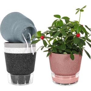 GREATLINK 6 Inch Self Watering Plant Pots  Indoor Planter for Succulents, Orchids, Bonsai & Flowers, Durable Nursery Pots with Automatic Watering System (Set of 5)