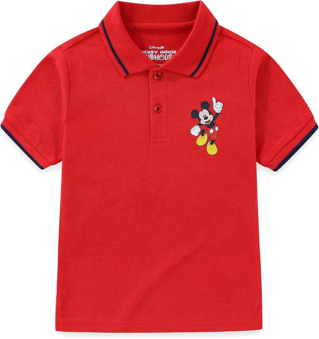 Disney Mickey Mouse Boys Short Sleeve Polo Shirt for Toddler and Big Kids (Red, 6)