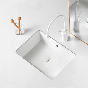 17-Inch Undermount Bathroom Sink, White Ceramic Rectangular Vanity Sink with Overflow, Modern Under Counter Lavatory Basin for Bathroom Vanity, UB-06 (17" x 13")