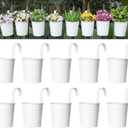Dahey 10 Pcs Hanging Flower Pots Metal Iron Bucket Planter for Railing Fence Balcony Garden Home Decoration Flower Holders with Detachable Hooks, White, 5 inches