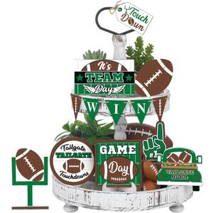 13 Pcs Football Tiered Tray Decor Wooden Football Table Centerpieces Decor Rustic Wooden Sport Game Sign for Fans Rugby Theme Party Supplies