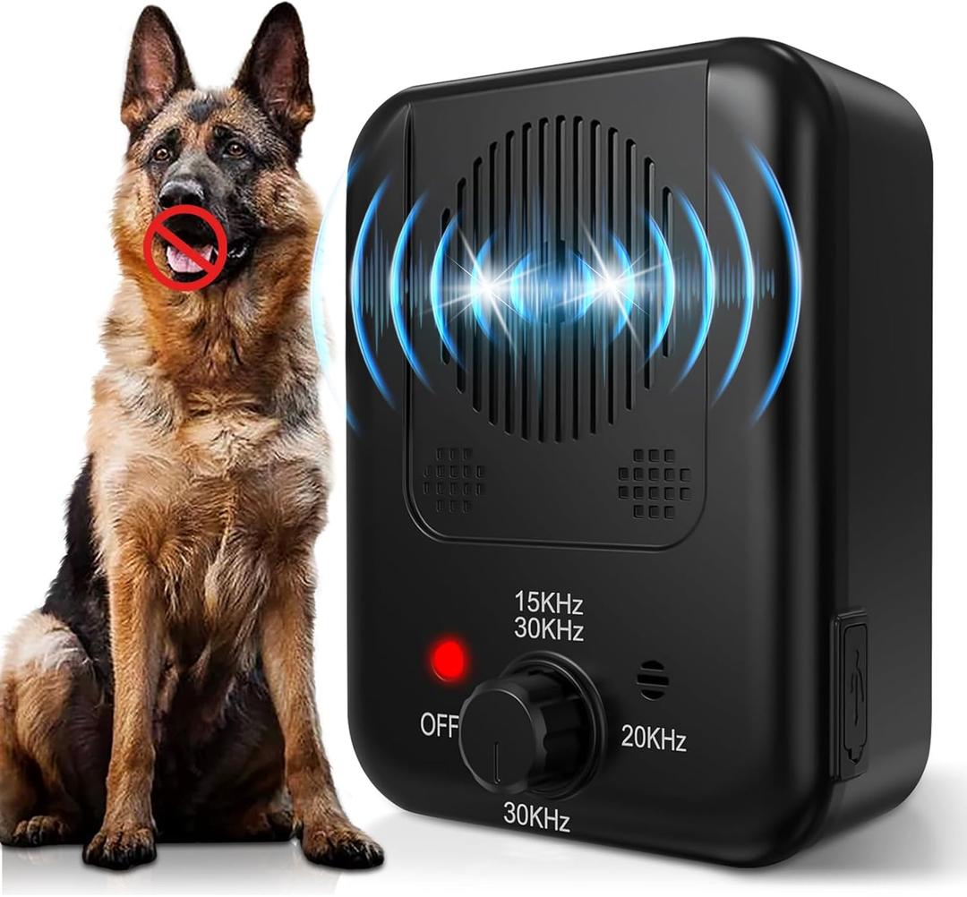 Dog Bark Deterrent Device, Automatic Ultrasonic Anti Barking Device with Long Range 50FT, Rechargeable Bark Control Box with 3 Adjustable Modes, Safe & Humane Dog Silencer for Indoor & Outdoor