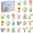 24 Pack Flowers Building Sets, 980PCs Tiny Plants Mini Flowers Building Blocks Toy for Home or Office Decor, Mother's Day Valentine Christmas Birthday Gifts for Boys Girls 3+