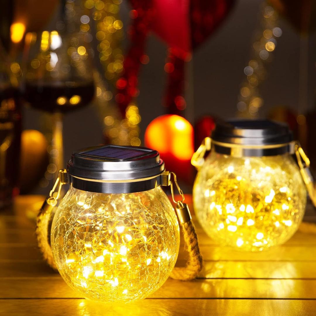 ROSHWEY 4 Pack Solar Lanterns Outdoor Waterproof, Gifts for Women 30 LED Garden Decor Hanging Solar Lights Decorative Backyard Decorative Lighting for Patio Trees Pathway Yard