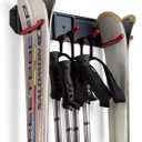 Wall Mounted Rack Organizer for Skis and Poles Heavy Duty Horizontal Wall Ski Rack Garage Storage with Metal Frame and Padded Hooks Indoors Outdoors Premium Wall Hooks (Medium Holds 2 Set of Ski's)