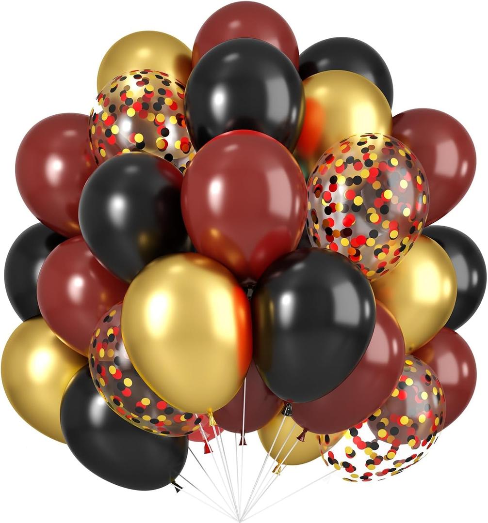 4 x Black Burgundy Gold Balloon,60 Pcs 12 Inches Metallic Gold Burgundy Confetti Balloons for Party Birthday Decorations Birthday Balloons Baby Shower Engagement Party Supplies