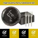 75PCS Happy Birthday Paper Plates Set, Black Sliver Crown Party Plate 6.5Inch Napkins 6.3 Inch Plastic Fork Tableware Dessert Plates Guests for Birthday Party Decoration-Serve 25