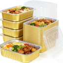 YANGTAI 40 Pack 1 LB 6.2"4.4"1.5" Gold Aluminum Foil Pans with Lids - 16oz Small Aluminum Pans with Clear Plastic Lids - Tin Foil Food Containers Great for Baking, Meal Prep, Freezer and Takeout