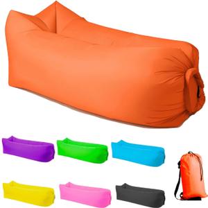 Inflatable Lounger Air Sofa Hammock, Inflatable Couch for Camping, Portable Waterproof Anti-Air Leaking Pouch Couch Air Chair for Outdoor, Beach, Hiking, Picnics, Music Festivals (Orange)