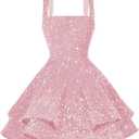 Women's Short Scoop Neck Sequin Homecoming Dresses Sparkly Sweet 16 Photo Tiered Short Cocktail Party Gown DE237 (8, Light Pink)