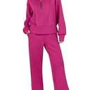 ANRABESS Womens 2 Piece Sweatsuits Half Zip Sweatshirt Sweatpant Two Piece Outfits Fall Tracksuit Sweat Lounge Matching Sets Hot Pink, Small