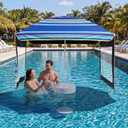 Briwooody Floating Pool Umbrella with Table, 5 x 5 ft Pool Canopy with Cup Holders and Stable Base, Floating Sunshade for Patio Backyard Outdoor Use