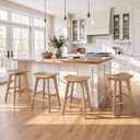 LUE BONA Bar Stools Set of 3, 24" Elm Wood, for Kitchen Island, Natural