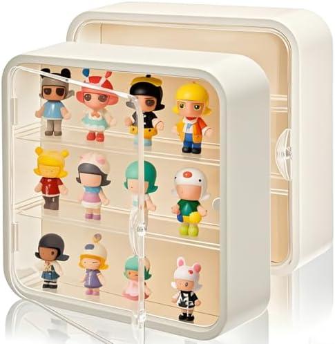 AVLA 2 Pack Display Case for Figures, 3 Tiers Clear Acrylic Doll Storage Box, Wall-Mounted Collectibles Display Stand, Minifigure Showcase with Magnetic Door for Mini Toys, Action Figures, Dust Proof